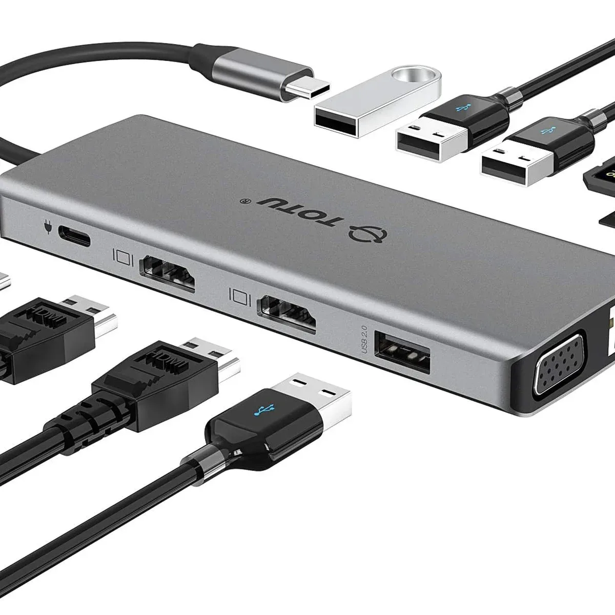 13-in-1 USB-C Hub with Ethernet, 4K HDMI, VGA, PD, SD/TF Cards Reader, Mic/Audio Docking Station for MacBook Pro Air XPS and Other USB-C Laptops